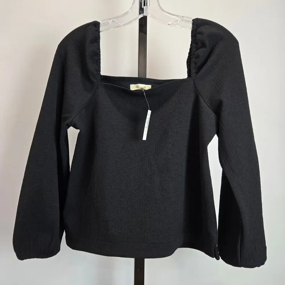 NWT Madewell Crepe Square-Neck Puff-Sleeve‎ Top Black Small Romantic Whimsygoth